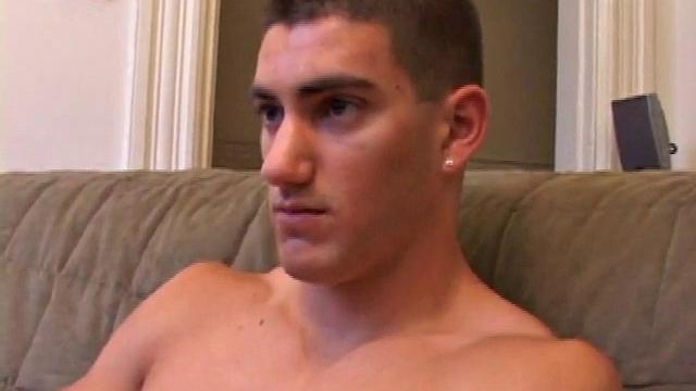 Jeron Carter seems like a nice guy and isn't nervous despite his on-screen porn debut. He strips to reveal a beautiful body. His chest, arms, and abs are nicely shaped and ripple slightly as he beats off.