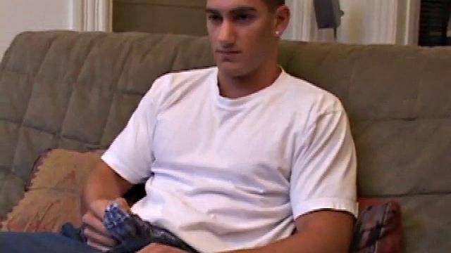 Jeron Carter seems like a nice guy and isn't nervous despite his on-screen porn debut. He strips to reveal a beautiful body. His chest, arms, and abs are nicely shaped and ripple slightly as he beats off.