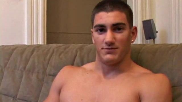 Jeron Carter seems like a nice guy and isn't nervous despite his on-screen porn debut. He strips to reveal a beautiful body. His chest, arms, and abs are nicely shaped and ripple slightly as he beats off.