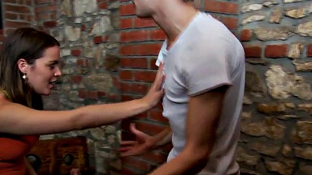 Sling sub fucked in dungeon 3way pegging by CFNM doms