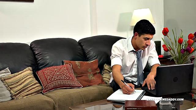 Young Nestor Studying While Daddy Andres Wants to Play