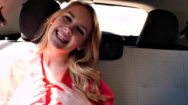 Hitchhiking Teen Natalie Knight Cums in the Backseat of Car