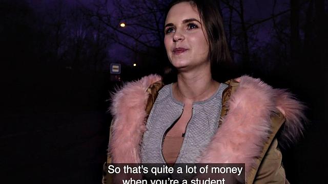 Roundass euro student gets bentover and gives bj for cash