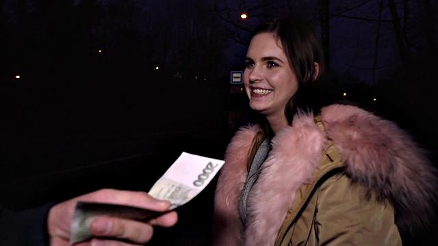 Roundass euro student gets bentover and gives bj for cash