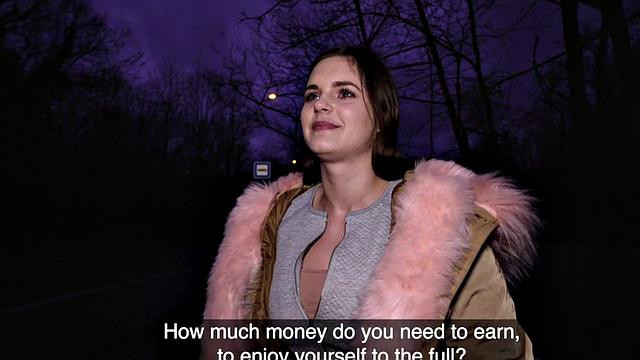 Roundass euro student gets bentover and gives bj for cash