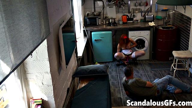 My ex-girlfriend gulps down my stepdad's jizz after deepthroating his shaft in high heels & stockings