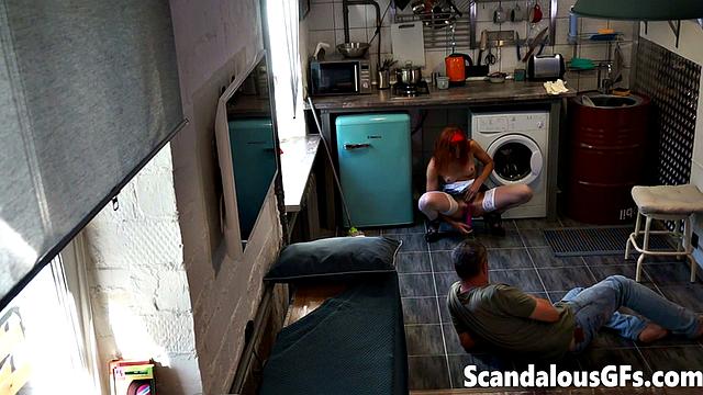 My ex-girlfriend gulps down my stepdad's jizz after deepthroating his shaft in high heels & stockings