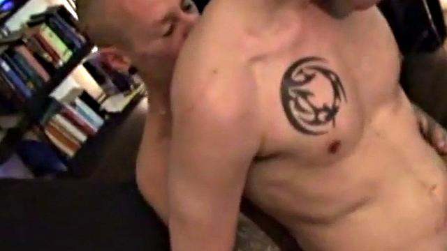 Tattooed German stud fucks BF at home till cumshot