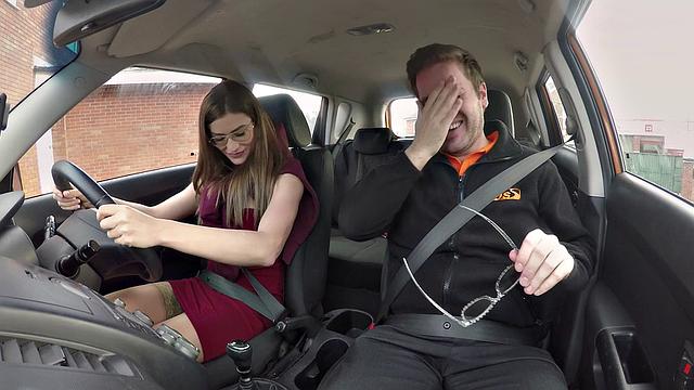 Naughty Russian teacher Creampied in a car taxi after giving a hot handjob in lingerie