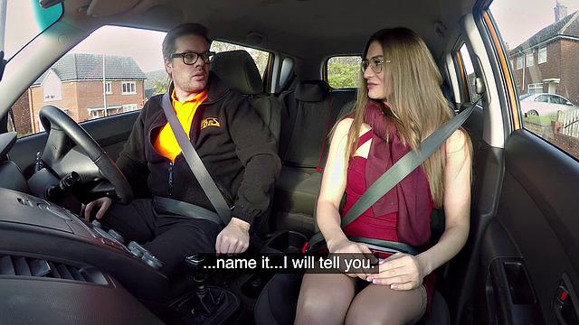 Naughty Russian teacher Creampied in a car taxi after giving a hot handjob in lingerie