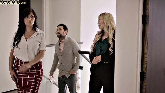 Stunning blonde babe riding her man