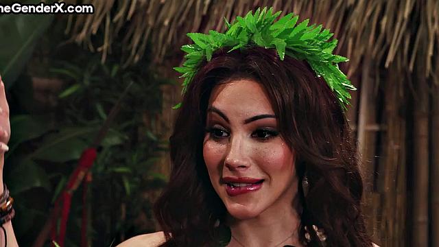 Stunning Trans covered in cum after analpounding