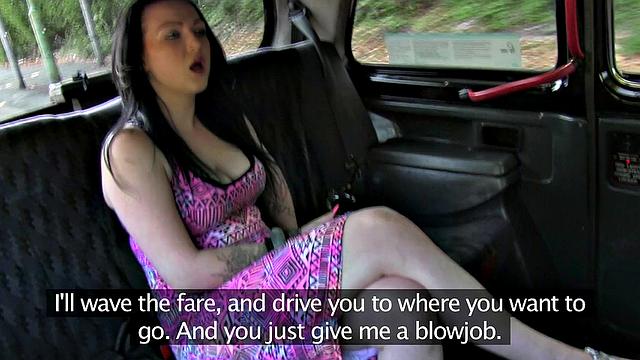 Brunette Cabbie gets her big tits fondled & titfucked by a lucky stud