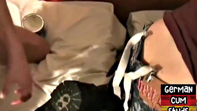 Jizzed German gay in barebacking 3some at home