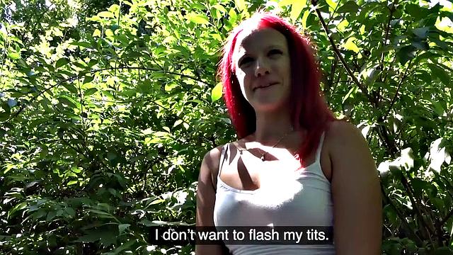 Public POV with redheaded babe for extra finances