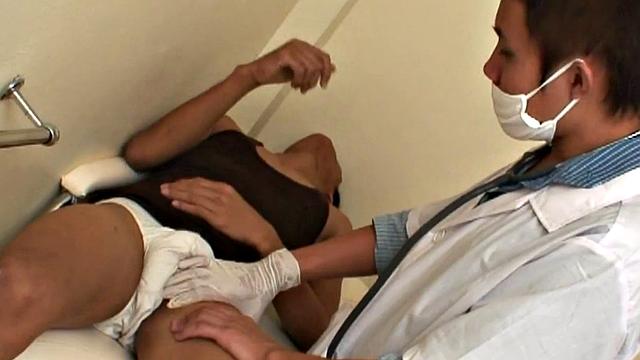 Twink doctor gives patient golden shower after analfuck