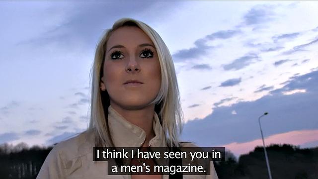 Agent convinces blonde to fuck in the outdoors with his hot blowjob and handjob skills