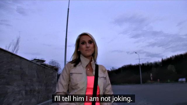 Agent convinces blonde to fuck in the outdoors with his hot blowjob and handjob skills