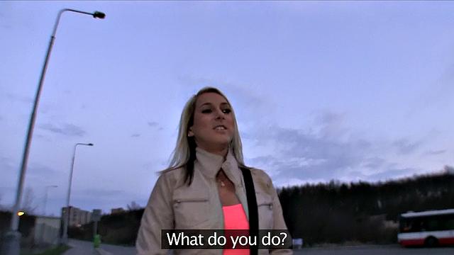 Agent convinces blonde to fuck in the outdoors with his hot blowjob and handjob skills