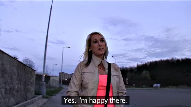 Agent convinces blonde to fuck in the outdoors with his hot blowjob and handjob skills