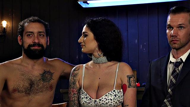 Strapon domina fucks cocksucking sub in bisexual 3some