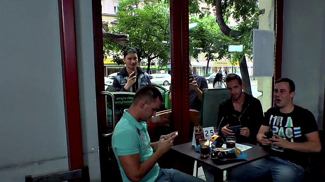 Curvy sub tugging and sucking in public with voyeurs watching