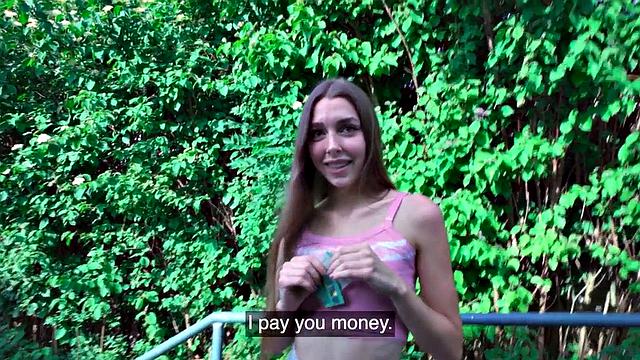 Pulled stunning babe fucks stranger for cash in POV