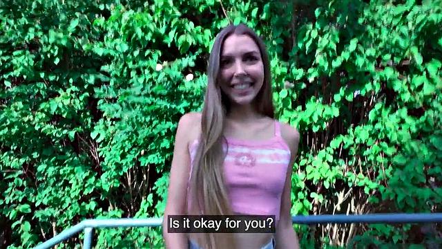 Pulled stunning babe fucks stranger for cash in POV