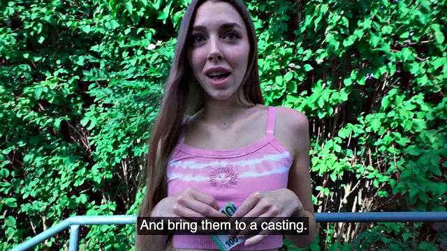 Pulled stunning babe fucks stranger for cash in POV