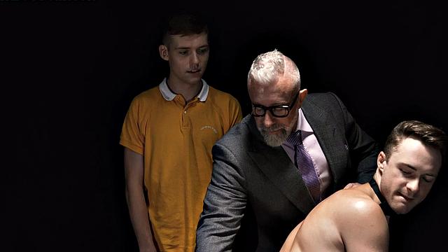 Gay stepsons barebacked by muscled DILF in 3some