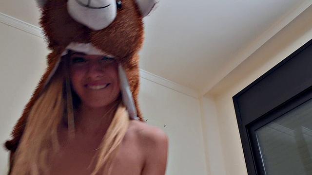 Brunette with puffy nipples takes a wrong turn and gets a smile from Wrong Girl