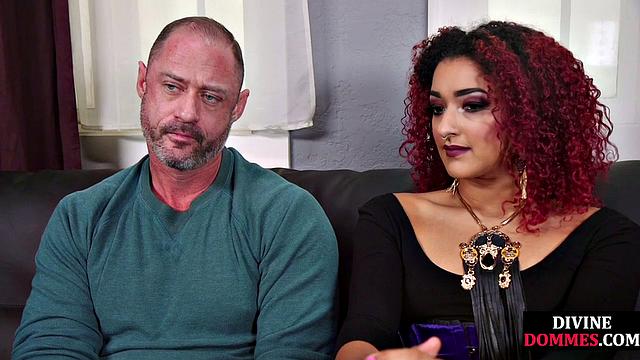 Pierced girl dominates hardtied incel