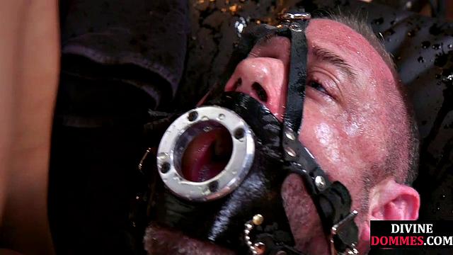 Pierced girl dominates hardtied incel