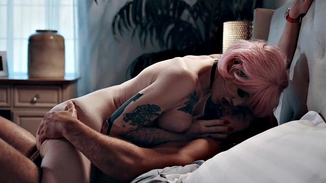 Inked trans drilled barebacked while riding boyfriend