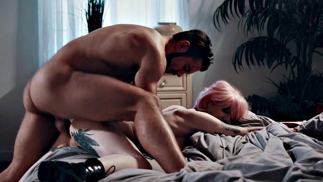 Inked trans drilled barebacked while riding boyfriend