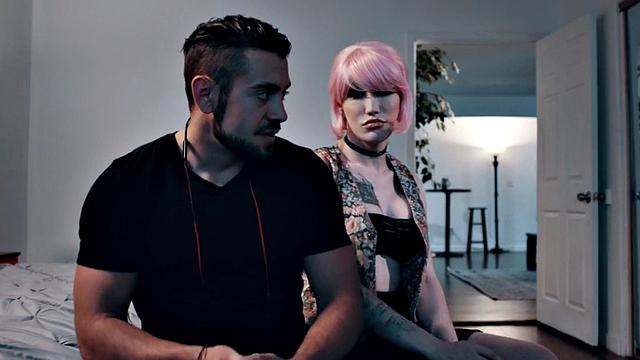 Inked trans drilled barebacked while riding boyfriend