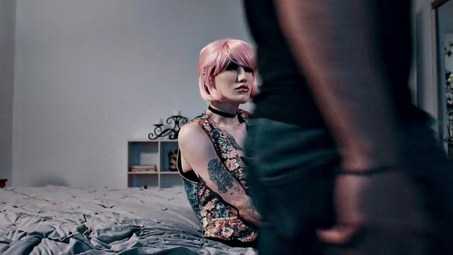 Inked trans drilled barebacked while riding boyfriend