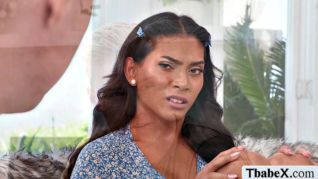 TS Chanel Chance знакомится с пасынком босса и сразу берет его в рот, потом отдается в анал по полной программе.