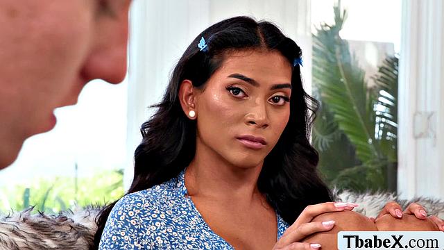 TS Chanel Chance знакомится с пасынком босса и сразу берет его в рот, потом отдается в анал по полной программе.