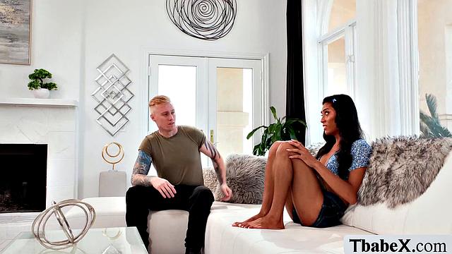 TS Chanel Chance знакомится с пасынком босса и сразу берет его в рот, потом отдается в анал по полной программе.