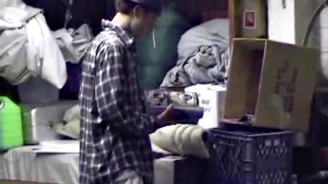 Jayden is skateboarding in his garage when he finds a porn magazine. He starts flipping through it while getting hard. Jayden strokes to the visual stimulation until he cums.