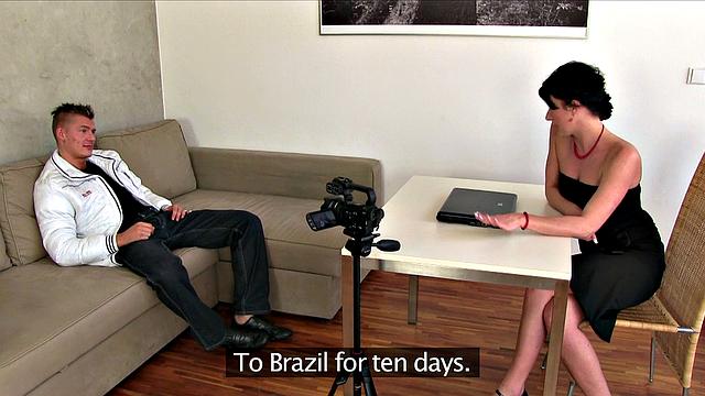 Agent can't resist Stripper's hot body and takes his load on the couch