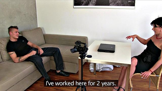 Agent can't resist Stripper's hot body and takes his load on the couch