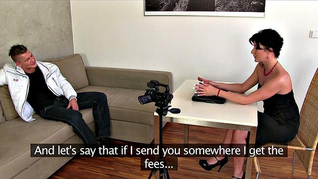 Agent can't resist Stripper's hot body and takes his load on the couch