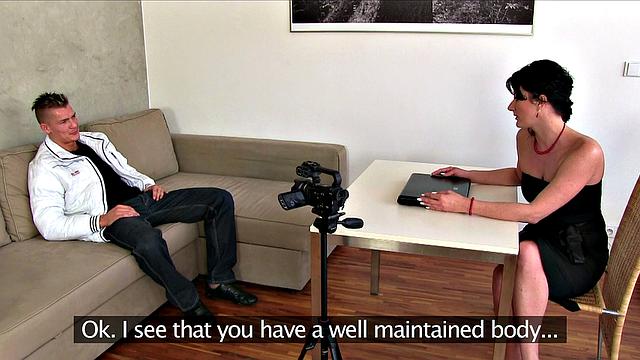 Agent can't resist Stripper's hot body and takes his load on the couch