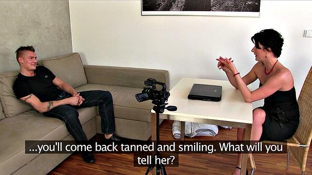 Agent can't resist Stripper's hot body and takes his load on the couch