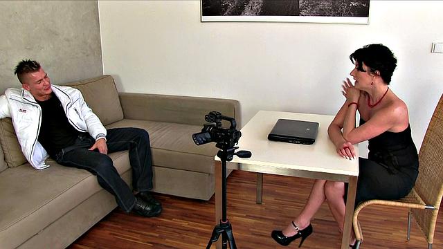 Agent can't resist Stripper's hot body and takes his load on the couch