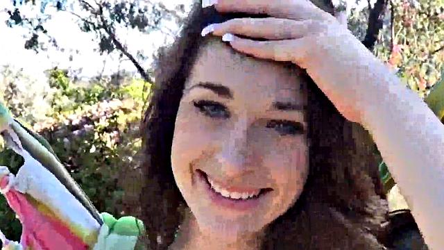 Watch Cute Britney Blue get naked and smile while playing with her tight pussy in the great outdoors