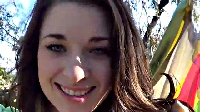 Watch Cute Britney Blue get naked and smile while playing with her tight pussy in the great outdoors