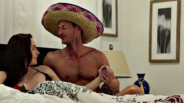 Busty babe sucking before anniversary sex